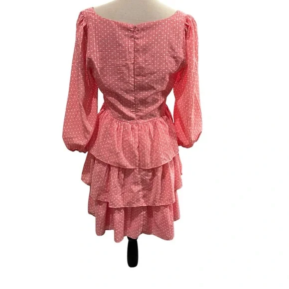SugarLips Corinne Polka Dot Tiered Mini Dress bell sleeve flowy spring Easter S - Picture 6 of 12